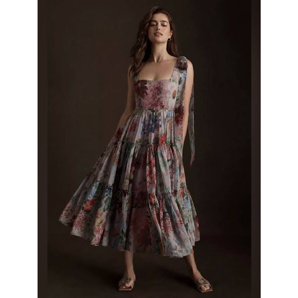 New Anthropologie BHLDN Isabella Tiered Square-Neck A-Line Midi Dress Sise 16W - Picture 2 of 5